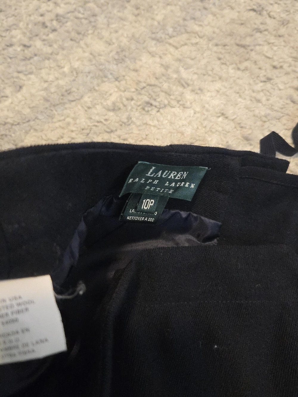 Vintage Lauren Ralph Lauren 10P Black Worsted Wool Wide Leg Pants Lace-Up Back - Picture 3 of 8